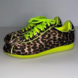 Jeffrey Campbell Sprinter 10M Leopard Print Neon Green Sneakers
